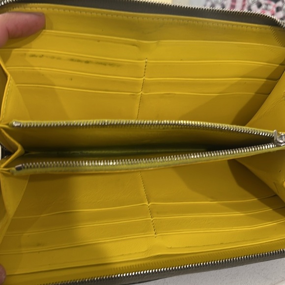 Celine long zip wallet dark olive/ gray w yellow interior. Lots of card slots - Picture 7 of 14